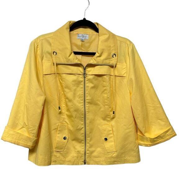 Studio Works Bright Yellow Jacket Spring Fall Light Coat Pockets 100% Cotton - Picture 1 of 6